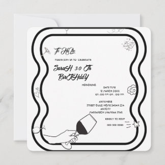 Bewerkbare verjaardagsfeestje Invi Hand getrokken Save The Date