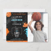 Bewerkbare verjaardagsfoto uitnodiging basketbal (Voorkant)
