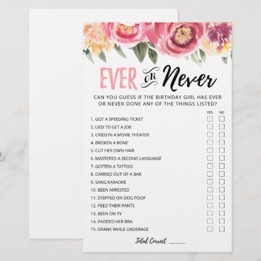 bewerkbare verjaardagsgame ooit of nooit (Voorkant / Achterkant)