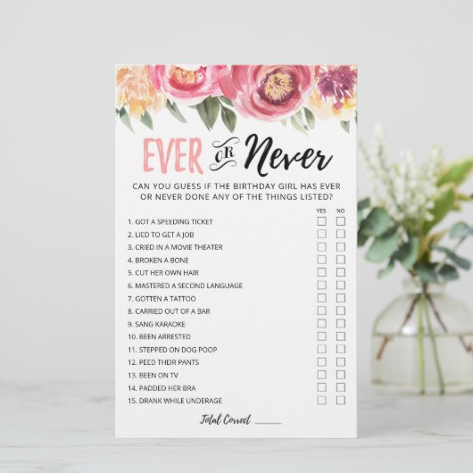 bewerkbare verjaardagsgame ooit of nooit (Staand voorkant)