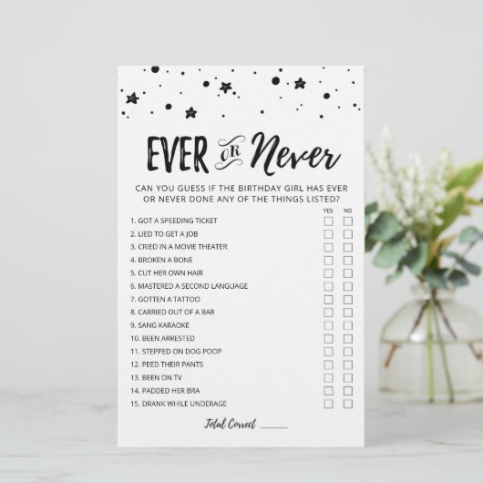 bewerkbare verjaardagsgame ooit of nooit (Staand voorkant)