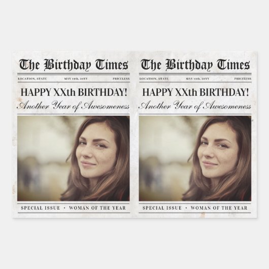 Bewerkbare Verjaardagskrant Bloemenboeket Inpakpapier Vel (Voorkant 2)