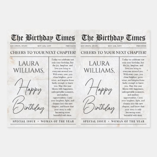 Bewerkbare Verjaardagskrant Bloemenboeket Inpakpapier Vel (Voorkant 3)