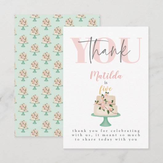 bewerkbare verjaardagstaart bedankkaart (Voorkant / Achterkant)