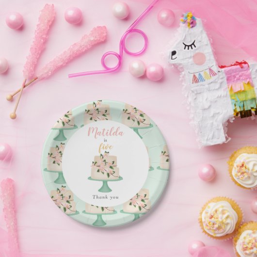 bewerkbare verjaardagstaart papieren bordje (Feest)