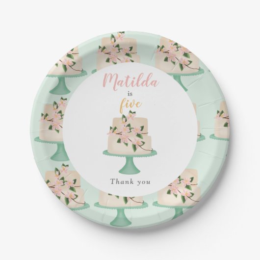 bewerkbare verjaardagstaart papieren bordje (Voorkant)