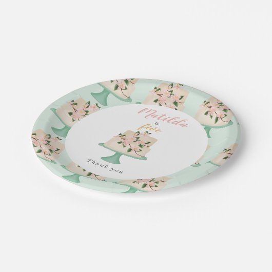 bewerkbare verjaardagstaart papieren bordje (Gekanteld)