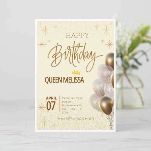 Bewerkbare verjaardagsuitnodiging met ballonnen kaart (Staand voorkant)