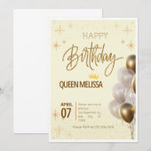 Bewerkbare verjaardagsuitnodiging met ballonnen kaart (Voorkant / Achterkant)