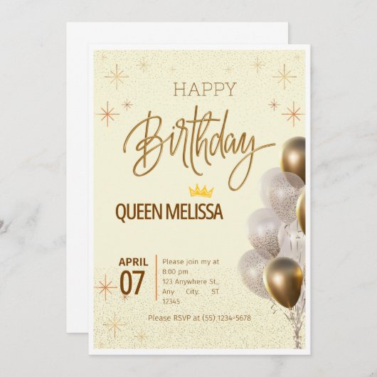 Bewerkbare verjaardagsuitnodiging met ballonnen kaart (Voorkant / Achterkant)