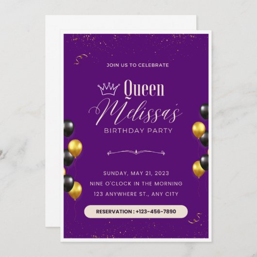 Bewerkbare verjaardagsuitnodiging met ballonnen kaart (Voorkant / Achterkant)