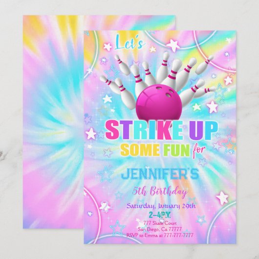 Bewerkbare verjaardagsuitnodiging voor bowlen kaart (Voorkant / Achterkant)