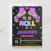 Bewerkbare verjaardagsuitnodiging voor roller skat kaart (Voorkant)