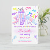 Bewerkbare verjaardagsuitnodiging voor speelplaats kaart (Staand voorkant)