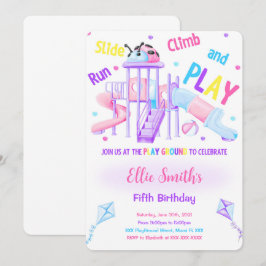 Bewerkbare verjaardagsuitnodiging voor speelplaats kaart