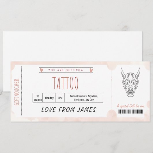 Bewerkbare verrassings-tatoeagecadeaubon sjabloon kaart (Voorkant / Achterkant)