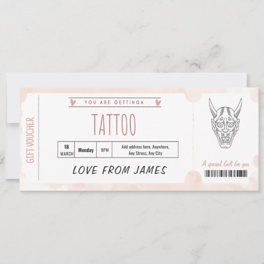 Bewerkbare verrassings-tatoeagecadeaubon sjabloon kaart (Voorkant)