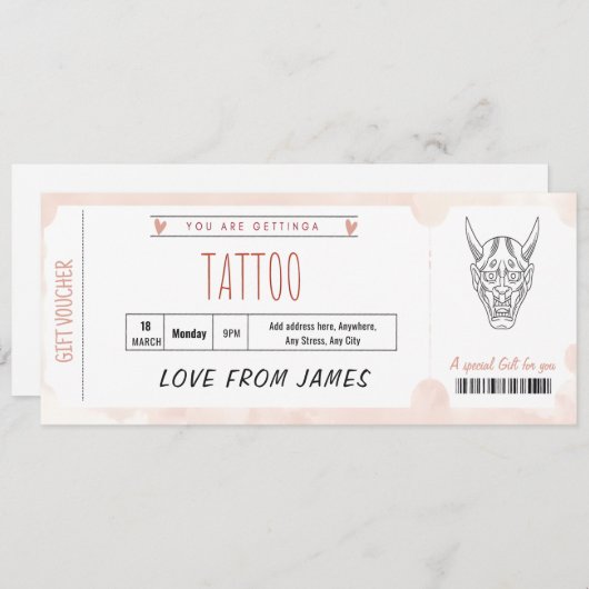 Bewerkbare verrassings-tatoeagecadeaubon Ticket Sj Kaart (Voorkant / Achterkant)