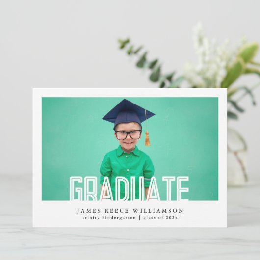 Bewerkbare Vette Foto Kleuterschool Afstuderen Aankondiging (Staand voorkant)