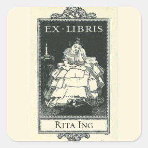 Bewerkbare Victoriaans Lady Reading Bookplate Vierkante Sticker