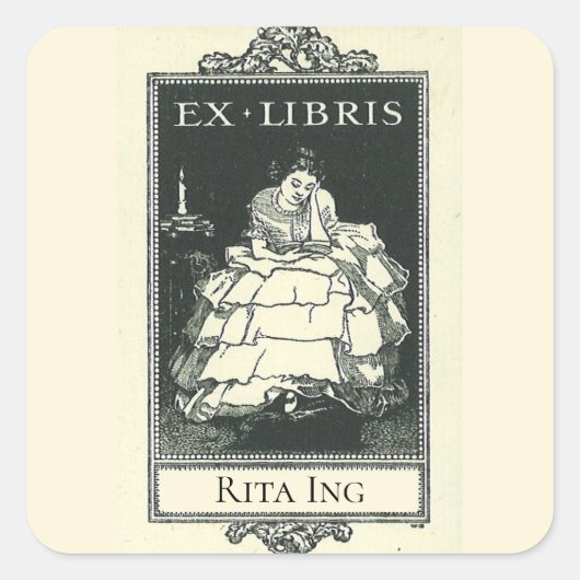 Bewerkbare Victoriaans Lady Reading Bookplate Vierkante Sticker (Voorkant)