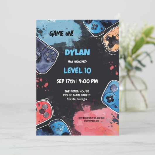 Bewerkbare Video Game Verjaardagsuitnodiging Sjabl Kaart (Staand voorkant)