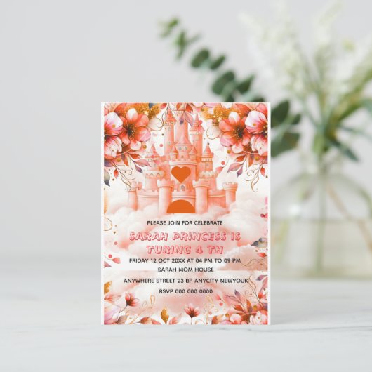 Bewerkbare Vier ooit een Princess 4th Birthday Inv Aankondigingskaart (Staand voorkant)