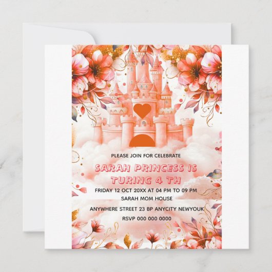 Bewerkbare Vier ooit een Princess 4th Birthday Inv Save The Date (Voorkant)