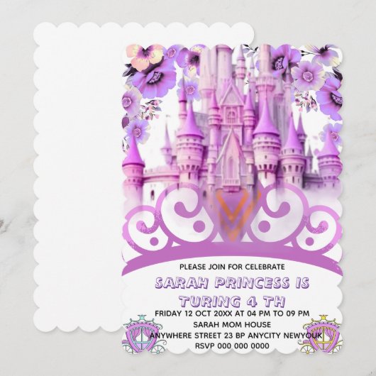 Bewerkbare Vier ooit een Princess 4th Birthday Inv Save The Date (Voorkant / Achterkant)