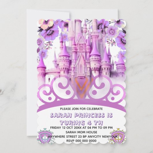 Bewerkbare Vier ooit een Princess 4th Birthday Inv Save The Date (Voorkant)