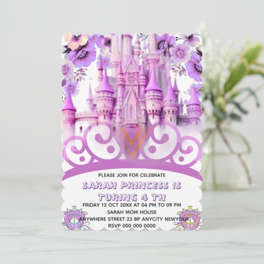 Bewerkbare Vier ooit een Princess 4th Birthday Inv Save The Date (Staand voorkant)