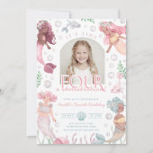 Bewerkbare Vier Zeemeermin Uitnodiging Meisje Prin (Voorkant)