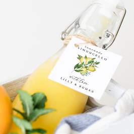 Bewerkbare vierkante Limoncello fles Bedankjes Labels