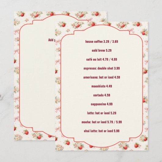 Bewerkbare Vintage Aardbei Café Menu Sjabloon (Voorkant / Achterkant)
