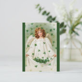 Bewerkbare Vintage Engel Met Shamrocks Briefkaart (Staand voorkant)