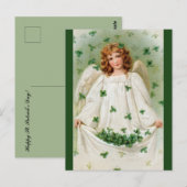Bewerkbare Vintage Engel Met Shamrocks Briefkaart (Voorkant / Achterkant)
