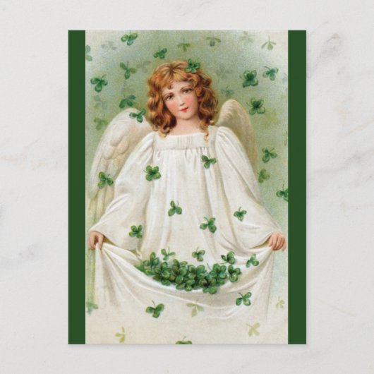 Bewerkbare Vintage Engel Met Shamrocks Briefkaart (Voorkant)