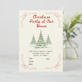 Bewerkbare Vintage Rode Kerst Uitnodiging (Staand voorkant)