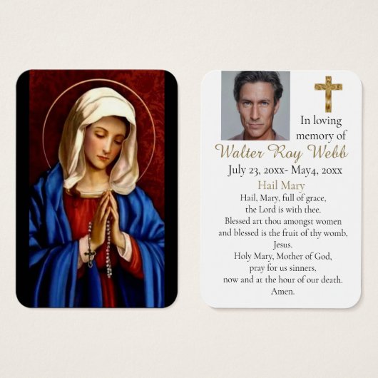 Bewerkbare Virgin Mary Catholic Funeral Photo Card Visitekaartje (Voorkant /achterkant)