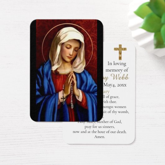 Bewerkbare Virgin Mary Catholic Funeral Photo Card Visitekaartje (Bureau)