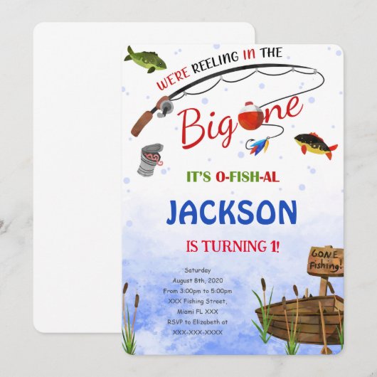 Bewerkbare vis verjaardagsuitnodiging kaart (Voorkant / Achterkant)