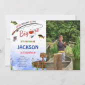 Bewerkbare visvangst verjaardagsfoto uitnodiging (Voorkant)