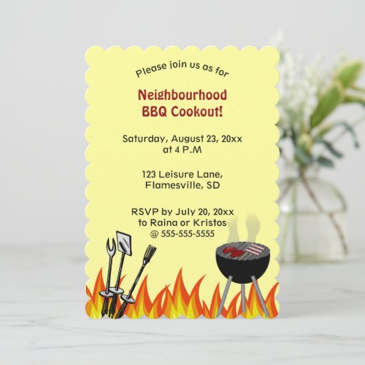 Bewerkbare Vlammen Buurt BBQ Picknick Kaart (Staand voorkant)