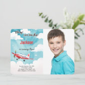 Bewerkbare Vliegtuig Kids Verjaardagsfeestfoto Kaart (Staand voorkant)