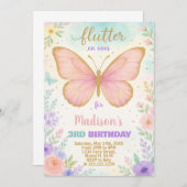 Bewerkbare vlinder verjaardagsuitnodiging kaart (Voorkant / Achterkant)