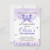 Bewerkbare vlinder verjaardagsuitnodiging, vlinder kaart (Voorkant)