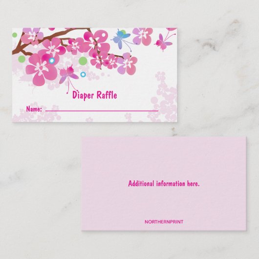 Bewerkbare Vlinders Luier Raffle Informatiekaartje (Voorkant / Achterkant)