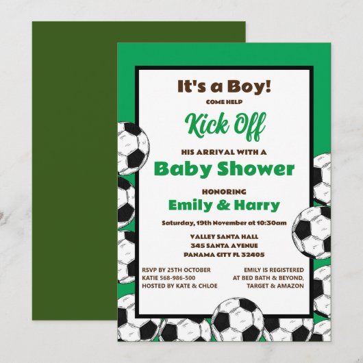 Bewerkbare Voetbal Uitnodiging (Voorkant / Achterkant)