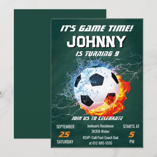 Bewerkbare Voetbal Verjaardag Party Uitnodiging (Voorkant / Achterkant)