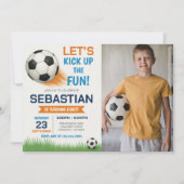 Bewerkbare Voetbal Verjaardagsfoto Kaart (Voorkant)